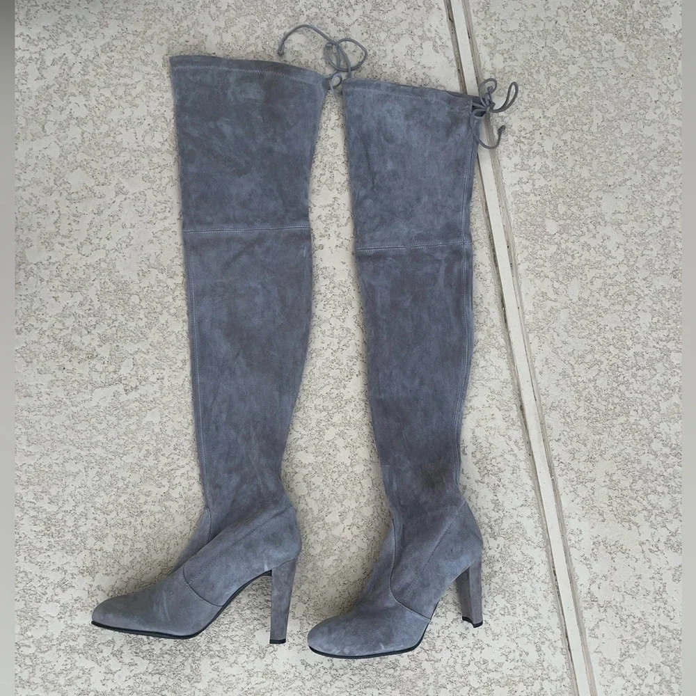 Stuart Weitzman highland dark grey suede boots 8.5